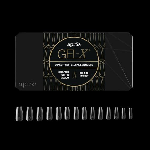 Aprés Gel-X® Coffin Nail Tips Box (Sculpted Coffin Long, 280 Count) | 280 Gel-X Tips, Soft Tips, 14 Sizes 00-9, Half-sizes Included