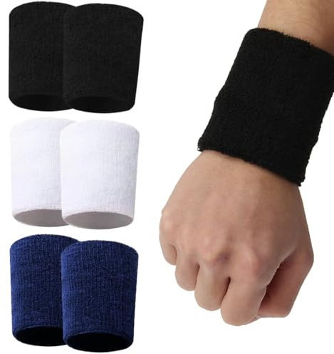 6 Pièces Serre Poignets Bracelets pour Sports, Bracelet Poignet de Sport, Coton Protège Poignet, Serre Poignet Sweatbands Absorbants pour Gym/Tennis/Course/Basket-Ball