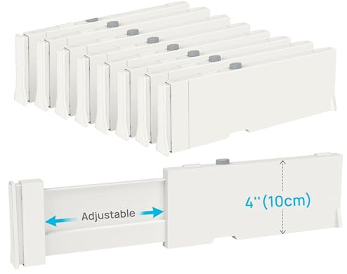 Vtopmart Drawer Dividers for Clothes 8 Pack, Adjustable 4 High Expandable from 11.3-17 Dresser Drawer Organizer, Plastic Drawers Separators for Dresser, Baby Clothes, Kitchen and Office Storage