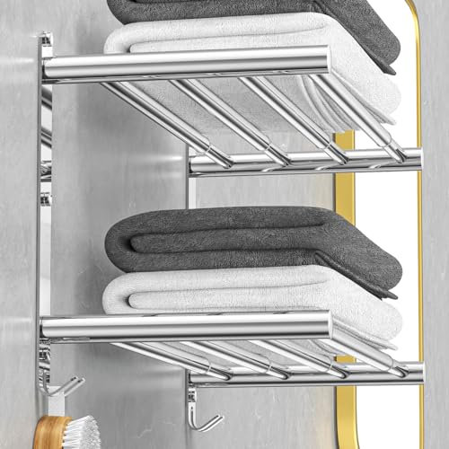 Dehnbare 17-30 Zoll Handtuchstange für Badezimmer Küche Handtuchhalter Geschirrtücher Aufhänger SUS304 Edelstahl Wandhalterung Kein Bohrer Sjustable (Doppellagiger Handtuchhalter)