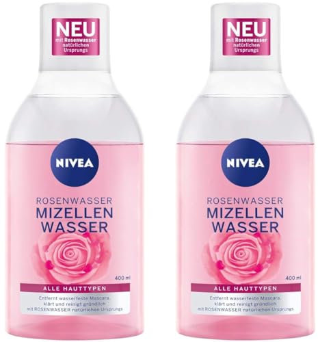 NIVEA Rosenwasser Mizellenwasser (400 ml), Gesichtsreinigung mit MicellAIR Technologie und natürlichem Rosenwasser, sanftes Mizellen Reinigungswasser (Packung mit 2)