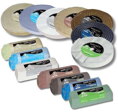Lux Metal 7 Polierscheibe 250 mm 7 polierpaste 700 gr set DIY kit Polierset Schleifpaste Metall, Aluminium, Bank Poliermaschine, Edelstahl, Messing, Kupfer, Holz, Kunststoff, schleifmaschinen messer