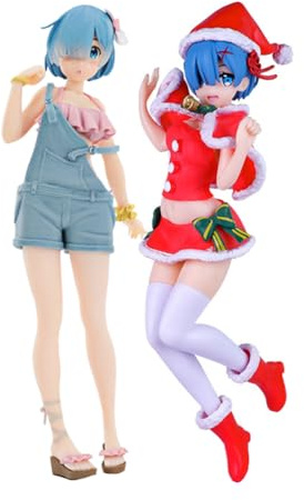 Jilijia 2PCS Anime Rem Action Figure Rem Christmas Edition PVC Cartoon Figur Niedliche Mädchen Stehende Modell Statue Sammlerstücke Geschenke 23CM