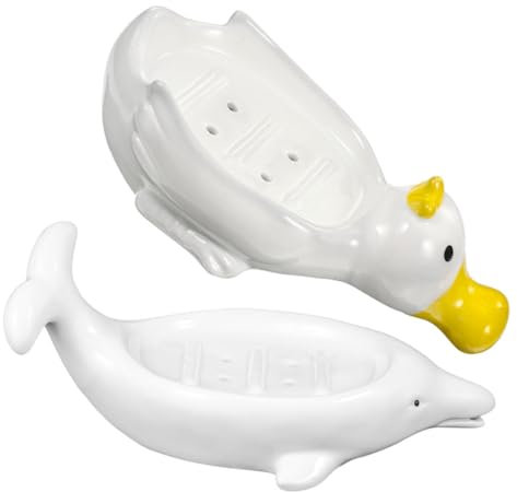 TOPBATHY 2st Seifenschale Aus Keramik Halter Zum Abtropfen Von Seife Seifenschale in Tierform Enten Seifenschalen Seifenspender Süße Seifenschale Süßer Waschbecken Schmuckstücke Weiß