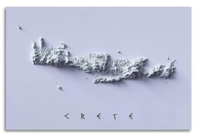 koanga Poster auf Leinwand, Motiv: Griechenland Kreta, Vintage-Stil, Reliefkarte, Wandkunst, Schlaf- und Wohnzimmer-Dekor, 60 x 90 cm