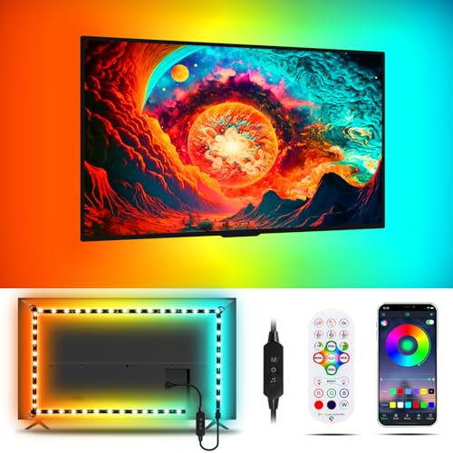 MORIACC Tira de Luces LED para TV de 4 m, Sincroniza Música, Control Remoto por Aplicación, Retroiluminación USB para TV de 32 a 55 Pulgadas