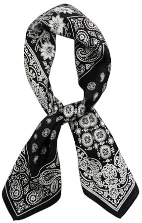 JERLA Quadratischer Schal aus 100 % reiner Maulbeerseide, 66 x 66 cm, für Damen und Herren, Naturseide, Halstuch, Kopftuch, Tasche, Schal, Viereckiges Paisleymuster, Schwarz, 26.7”X26.7”