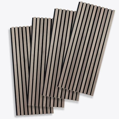 PROVISTON Akustik 3D Wandpaneele 4er SET 1200 x 21 x 600 mm Furnierte MDF Holzlamellen in der Farbe Walnuss Fleece-Untergrund als Trägermaterial