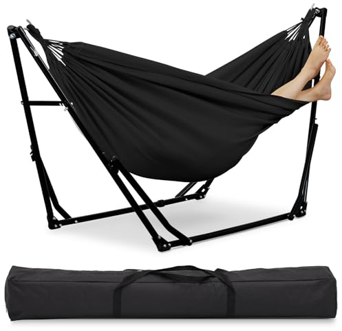 OVASTLKUY Hamaca 3 en 1 con soporte, hamaca para exteriores con soporte portátil resistente, soporte de hamaca de 3 modos, capacidad de peso de 480 libras (negro)