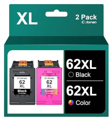 Coloran 62 XL 62XL Kompatible Tintenpatrone für HP Envy 5540 Tintenpatrone für HP 62XL für HP 62 Schwarz und Farbe für HP Envy 5540 5740 5547 5640 7640 5644 5642 Officejet 250 200 (2er-Pack)