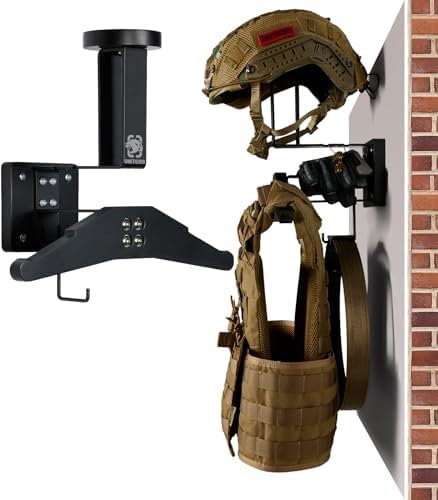 OneTigris Helmet Stand, Motorcycle Helmet Holder Wall Mount, Multifunctional Gear Organizer for Motorbike/Bike/Jacket/Bags/Tactical Gear, 40kg Capacity