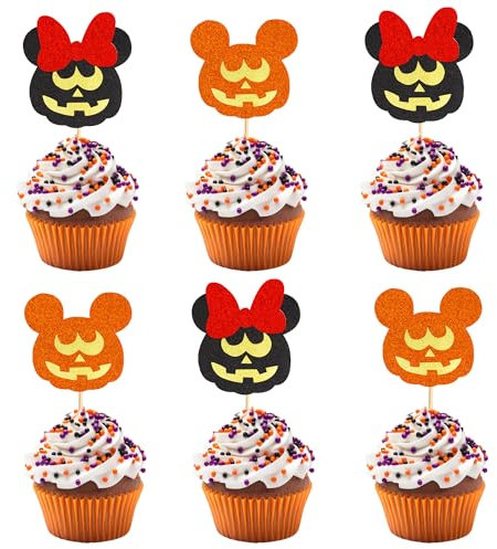 Arthsdite 24pcs Mini Mouse Inspired Halloween Cupcake Toppers Mouse Cupcake Picks for Halloween Mini Mouse Theme Baby Shower Birthday Party Cake Decorations Supplies