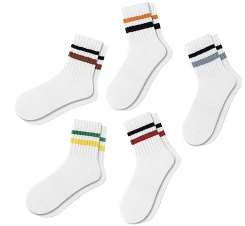 Fszsaa Novelty Socks For Women - Striped Retro Mini Crew Sporty Calf Casual Cotton Ankle Socks, 5-Pack Multicolor, One Size