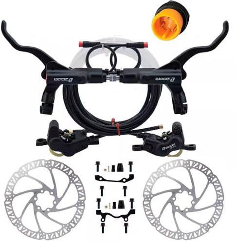 Zoom HB 876E 3-poliges 4-Kolben-E-Bike-Hydraulisches Bremsen-Set, 180-mm-Rotoren, vorgeblasener Bremssattelhebel, Montageadapter (schwarz & 3-poliger Stecker) 900/1850 mm