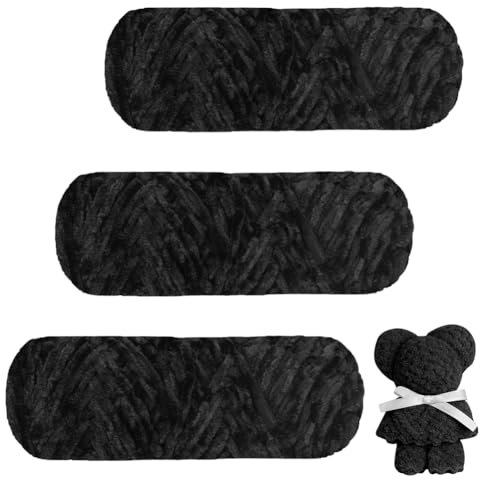 AUAUY Filato di ciniglia grossa, 3 gomitoli da 100 g, super morbido, per lavori a maglia, uncinetto, coperte, sciarpe e progetti fai da te, colore nero