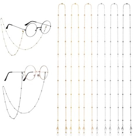 LLOUSSAK 6 Stück Brillenkette Damen, Brillenkette aus Metall Verstellbares Brillenband um den Hals Hängende Brillenschnur Geeignet für Mädchen Kinder Herren Sonnenbrillen Presbyope