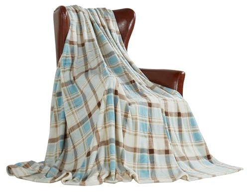 DREAMLANDING Fleece-Überwürfe für Sofa, Bett, Stuhl, weich, bunt, übergroß, dekorative ultraweiche Wurfdecke (120x150cm, Babyblau kariert)