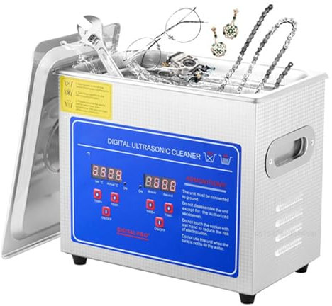 vanenferse Digital Ultrasonic Cleaner, 0-30min Digital Stainless Steel Ultrasonic Cleaning Machine with Timer and Heater, Ultrasonic Parts Cleaner for Metal, Glasses, Jewellery, Lab Tools