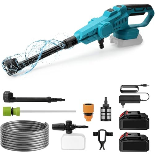 Bellanny Idropulitrice a Batteria | 120 Bar Idropulitrice alta pressione senza fili | Pistola idropulitrici portatile con 2*3000mAh batterie,6 in 1 Ugello,5M Tubo,per Auto Giardino Pavimenti Lavaggio