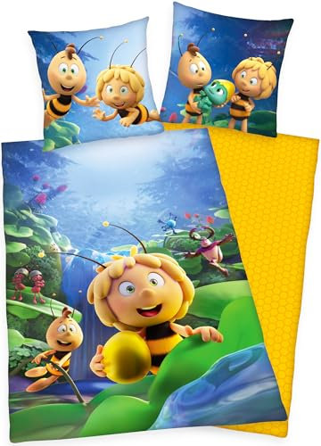 Die Biene Maja Kinder-Bettwäsche – Das geheime Königreich – 135x200 cm + 80x80 cm – 100% Baumwolle Renforcé – Wendebettwäsche mit Willi – Bettbezug - Reißverschluss – Deutsche Größe