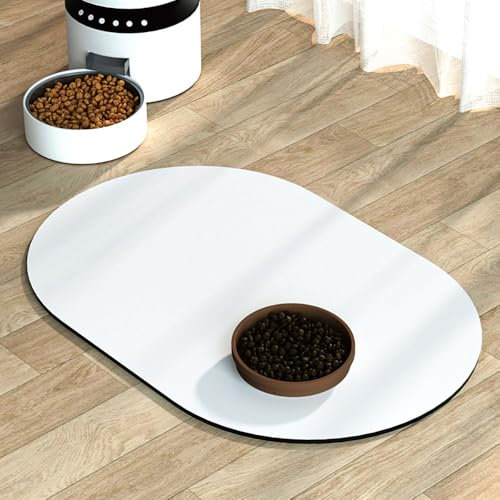 Mateju Tapis Gamelle Chat Chien, Super Absorbant Lavable Tapis Chat Gamelle, Ovale Séchage Rapide Antidérapant de Gamelle de Nourriture (Blanc,40x60cm)