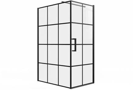 Vente-unique-Paroi de douche fixe avec porte pivotante serigraphiée noir mat - 120 x 80 x 190 cm - CAPARICA