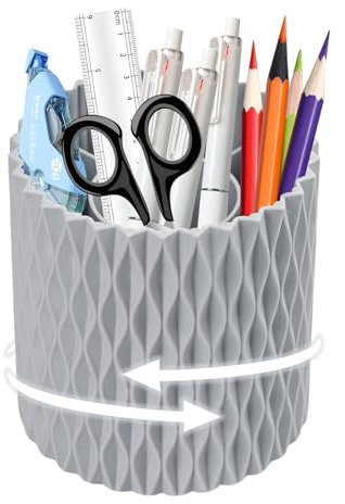 360° Rotating Desk Organiser Tidy with 5 Slots, Pen Pencil Holder for Office School Vanity, Durable Stationary Pot Organizer, Makeup Brushes Art Supplies Pots (Grey)