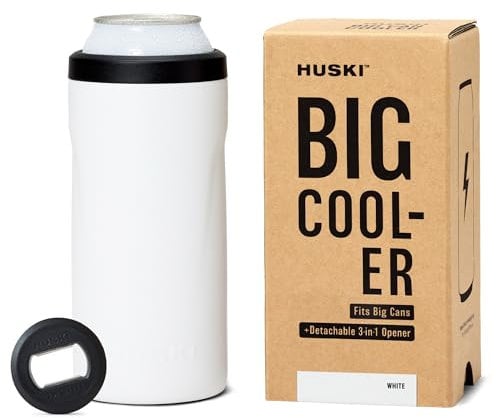 Huski Big Can Cooler | New | Premium 440ml & 500ml Beer & Energy Drink Cooler with Detachable 3-in-1 Opener | Triple Insulated | Keeps Cans up to 10x Colder | Doubles as a Tumbler (White)