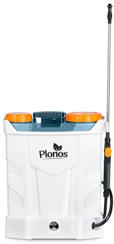 Plonos Drucksprüher Sprühgerät Rückenspritze Kapazität 16 l Akku 8 Ah 12 V 4 Düsen Lanze Weiß