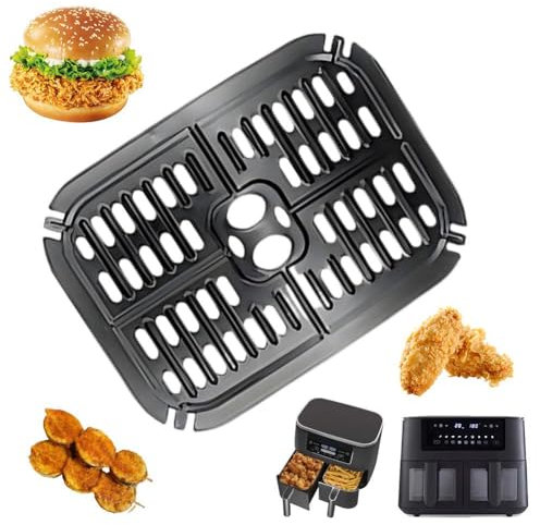 Air Fryer Grill Pan for Ninja, 2 Packs Replacement Air Fryer Crisper Plate Grill Plate Tray Accessories with Rubber Bumpers for Ninja Foodi DZ090 DZ201 DZ100, Dishwasher Safe