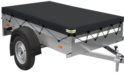 Bâche de remorque, avec corde de bâche, bâche pour remorque, remorque, voiture, 750 kg, bâche imperméable avec œillets, bâche plate en PVC (noir, 209 × 115)