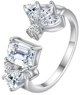 AMDXD Trauringe 9K Au375 Weißgold, Klassiker Partnerringe mit Moissanit Rechteckschliff, Gold 375 Verlobungsring Echt Goldschmuck, Gr.48 (15.3)