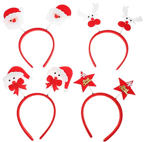 DEARMAMY 4pcs Serrage-tête Renne Noël Tissu Rouge pour Fêtes de Famille et Soirées de Fin D'année Plusieurs styles