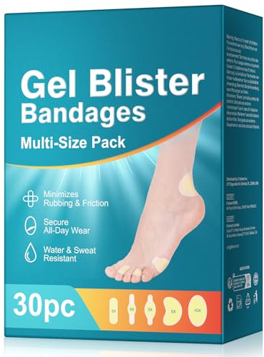 30PCS Hydrocolloid Gel Blister Bandages Pads, Multi-Size Waterproof Adhesive Blister Bandages, Waterproof Blisters Pads & Blisters Cushions for Heel, Toe & Foot