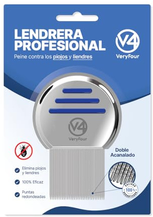 V4 VeryFour - LA LENDRERA DE LOS PROFESIONALES - Liendrera piojos - Para tratamiento piojos y liendres - Este peine antipiojos y liendres es la solución más eficaz - Diseñado con DOBLE ACANALADO