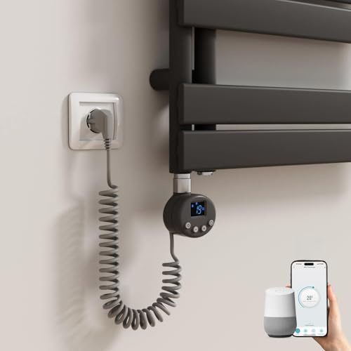 Heilmetz Smart WiFi Heizstab Anthrazit 900W, Heizpatrone Heizelemente für Heizungen Heizkörper Badheizkörper Handtuchtrockner mit Thermostat elektronischer Temperaturregler Und Timing-Funktion