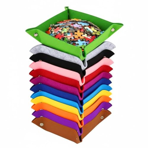 12-Piece Folding Puzzle Sorting Trays, Colourful Felt Bowls with Snap Buttons - Key Bowl, Desk Tray, Small Felt Dice Tray, Decorative Bowl for Desk, Makeup, Home, Office (12 Colours)
