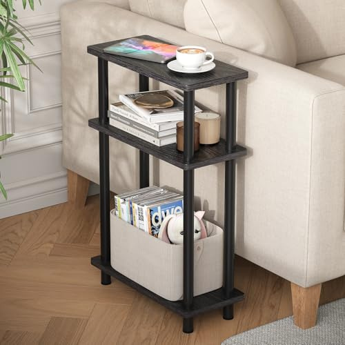 YOUDENOVA Beistelltisch Holz, Beistelltisch Schmal, 40x18x61.5 cm, 3 Tier Kleiner Tisch Für Wohnzimmer, Schlafzimmer, Balkon, Beistelltische Schwarz