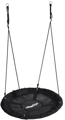 Relaxdays Nestschaukel, runde Hängeschaukel, Kissen & Griffe, Kinder, verstellbar, Outdoor, Ø: 100 cm, 100 kg, schwarz