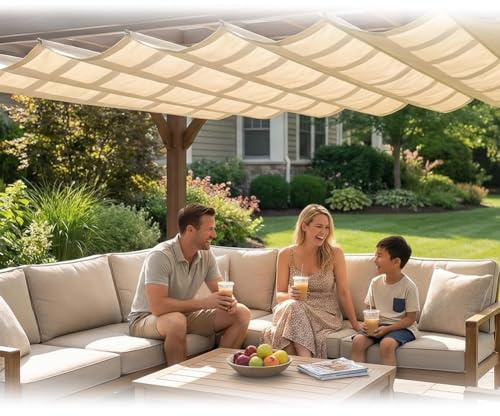 Einziehbare Wellenförmige Sonnensegel, Teleskop-Überdachung Pergola-Abdeckung Mit Befestigungsset, Sonnenschutz Schutz-UV Moderner Unterstand Für Garten Terrasse Hinterhof(1x3m)