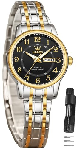 OLEVS Damenuhr Elegante Wasserdicht Klassische Frauen Uhr mit Quarzwerk, Modisches Design mit Datumsanzeige Leuchtzeiger Armbanduhr Damen Exquisites Design für Damen Schlicht Armbanduhren