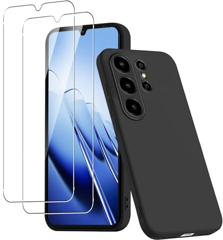 CONAPIKA Case for Blackview WAVE 10 with 2 Pack Tempered Glass Screen Protector, Soft Touch Flexible TPU Ultra-Thin Shockproof Bumper Anti-Scratch Rugged Matte Silicone Protective Phone Cover, Black