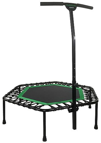 Tunturi Trampolin für Zuhause mit Haltegriff, Indoor-Trampolin mit 84 cm Sprungfläche, TÜV geprüft Grün,Schwarz