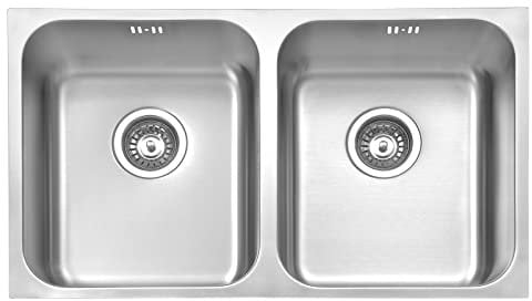 JASSFERRY Undermount Square Stainless Steel Kitchen Sink 2 Double Bowl with Waste Pipes, 750 X 440 mm