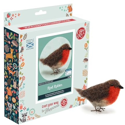 The Crafty Kit Company Needle Felting Craft Kit - British Birds Robin | 100% Corriedale Wool DIY Felt Craft Kit – Handmade Gift for Adults, Teens & Beginners | Age 10+