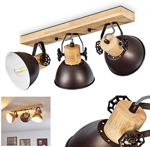 HOFSTEIN Deckenlampe Orny, Deckenleuchte aus Metall/Holz in Anthrazit/Weiß/Braun, 3-flammig, mit verstellbaren Strahlern, 3 x E27-Fassung, Spot im Retro/Vintage Design, ohne Leuchtmittel
