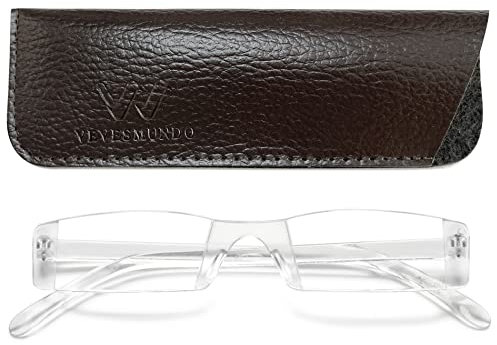 VEVESMUNDO Herren Randlose Lesebrillen Kunststoff Ohne Rahmen Lesehilfe Sehhilfe +1.0,+1.5,+2.0,+2.5,+3.0,+3.5,+4.0 (1 Stück Transparente Gläser Brille, 1.0)