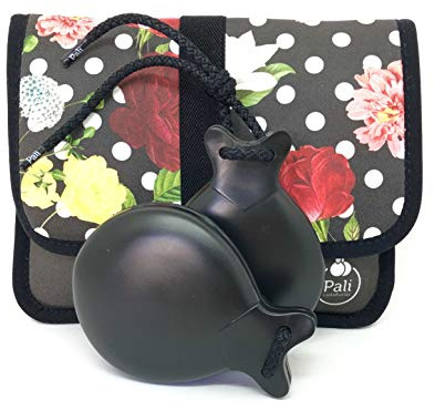 Castañuelas PALI color NEGRO con DOBLE CAJA. Ideal para el aprendizaje. (Funda Flores y Lunares)