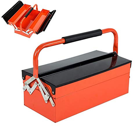 Caja Herramientas Metalica,Caja De Herramientas De Montaje Con Cerradura De Seguridad,Caja Porta-Herramientas Para Almacenamiento De Herramientas (Naranja + Negro),A