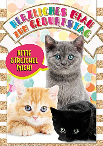bentino Geburtstagskarte für Kinder mit Kunstfell zum STREICHELN, DIN A5 Set mit Umschlag, bei jedem Streicheln hörst Du ein Katzen-Miau, Glückwunschkarte mit Sound, hochwertige Grußkarte